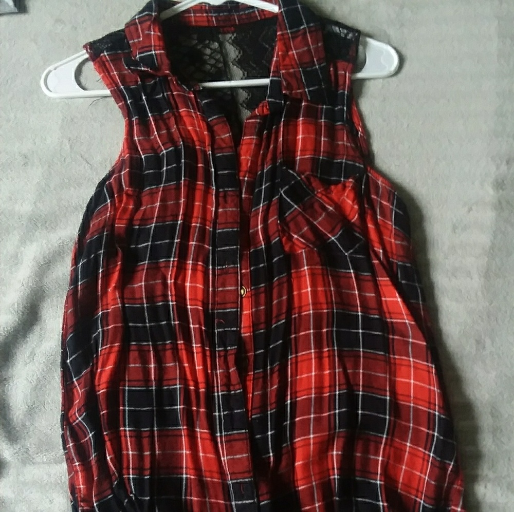 plaid tank w/ black lace